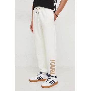 Karl Lagerfeld pantaloni de trening culoarea bej, cu imprimeu