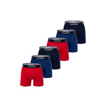 Set de boxeri cu banda logo in talie - 6 perechi - Rosu/Albastru inchis