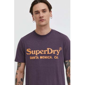 Superdry tricou din bumbac barbati, culoarea violet, cu imprimeu