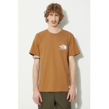 The North Face tricou din bumbac M Berkeley California Pocket S/S Tee barbati, culoarea maro, cu imprimeu, NF0A87U21731