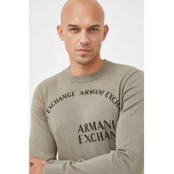 Armani Exchange pulover din amestec de casmir barbati, culoarea verde, light