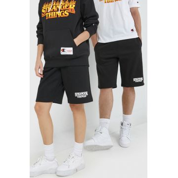 Champion pantaloni scurti Xstranger Things culoarea negru, cu imprimeu