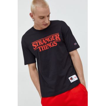 Champion tricou din bumbac Xstranger Things culoarea negru, cu imprimeu