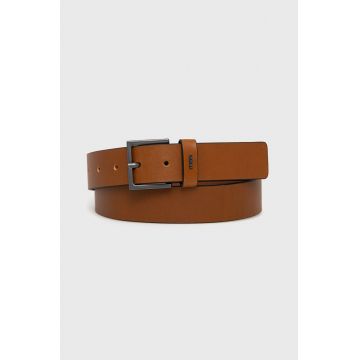 HUGO curea de piele barbati, culoarea maro
