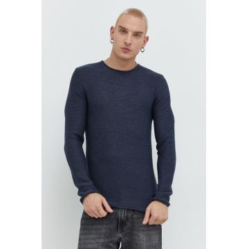 Solid pulover barbati, culoarea albastru marin, light