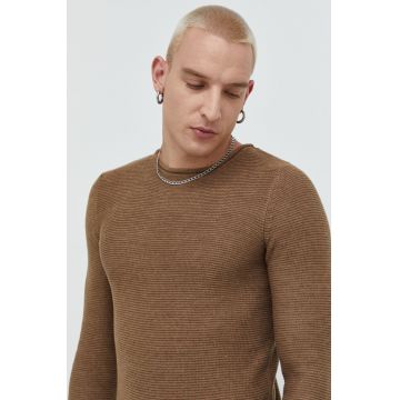 Solid pulover barbati, culoarea maro, light