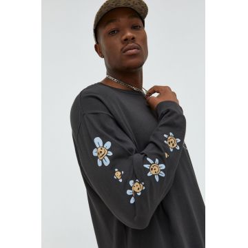 Vans longsleeve din bumbac culoarea maro, cu imprimeu