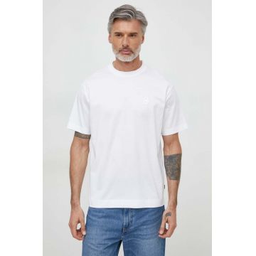 BOSS tricou din bumbac barbati, culoarea alb, cu imprimeu