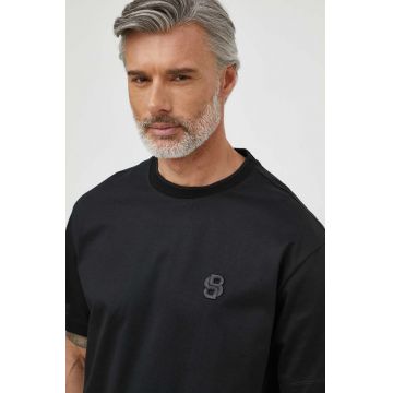 BOSS tricou din bumbac barbati, culoarea negru, cu imprimeu