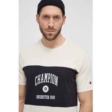 Champion tricou din bumbac barbati, culoarea bej, cu imprimeu, 219853
