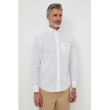 Gant camasa din bumbac barbati, culoarea alb, cu guler button-down, regular