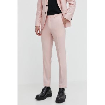 HUGO pantaloni din lana culoarea roz, mulata