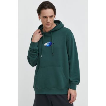 Quiksilver bluza barbati, culoarea verde, cu glugă, cu imprimeu