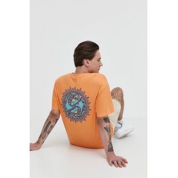 Quiksilver tricou din bumbac barbati, culoarea portocaliu, cu imprimeu