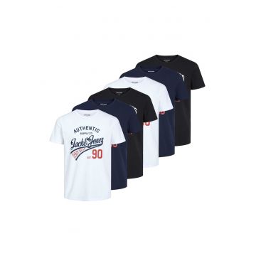Set de tricouri din bumbac cu logo vintage JJETHAN - 6 piese - Alb/Negru/Bleumarin