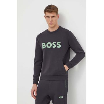 Boss Green bluza barbati, culoarea gri, cu imprimeu