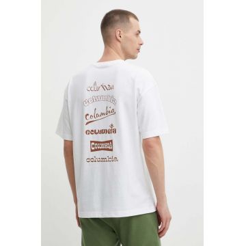 Columbia tricou Burnt Lake barbati, culoarea alb, cu imprimeu, 2071711