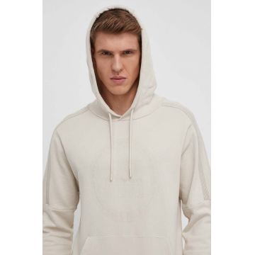 EA7 Emporio Armani hanorac de bumbac barbati, culoarea bej, cu glugă, cu imprimeu