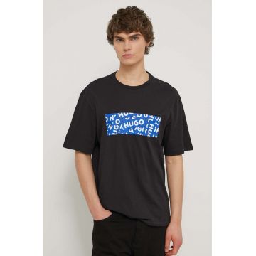 HUGO Blue tricou din bumbac bărbați, culoarea negru, cu imprimeu 50515203
