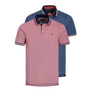 Set de tricouri polo cu croiala slim fit Paul - 2 piese - Rosu melage/Bleumarin