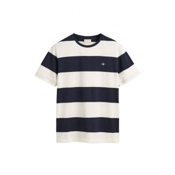 Tricou cu decolteu la baza gatului si model in dungi - Alb optic
