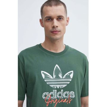 adidas Originals tricou din bumbac barbati, culoarea verde, cu imprimeu, IS0228