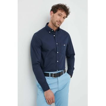 Gant camasa din bumbac barbati, culoarea albastru marin, cu guler button-down, regular