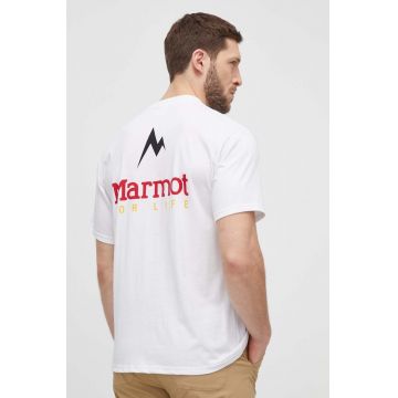 Marmot tricou sport Marmot For Life culoarea alb, cu imprimeu