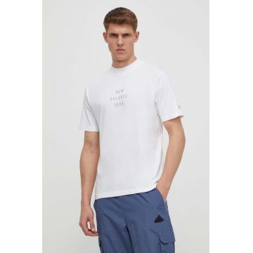 New Balance tricou din bumbac barbati, culoarea alb, cu imprimeu, MT41519WT