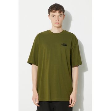 The North Face tricou din bumbac M S/S Essential Oversize Tee barbati, culoarea verde, cu imprimeu, NF0A87NRPIB1