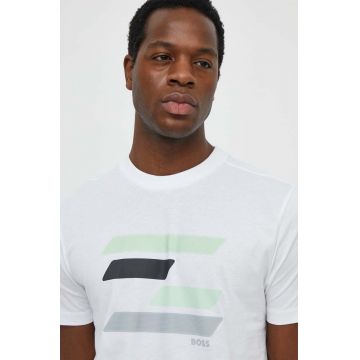 BOSS Green tricou din bumbac bărbați, culoarea alb, cu imprimeu 50513005
