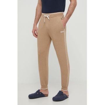 BOSS pantaloni de lounge culoarea bej, cu imprimeu