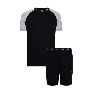 CR7 Cristiano Ronaldo pijamale de bumbac culoarea negru, neted