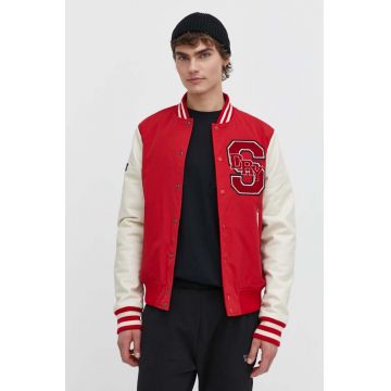 Superdry geaca bomber barbati, culoarea rosu, de iarna