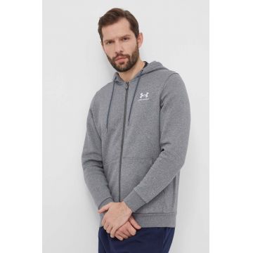 Under Armour bluza barbati, culoarea gri, cu glugă, neted