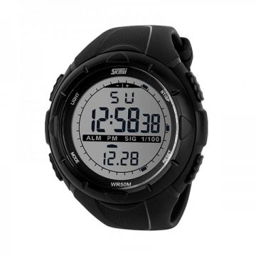 Ceas barbatesc SKMEI 1025 digital cu cronometru, data, alarma, waterproof 50m, negru