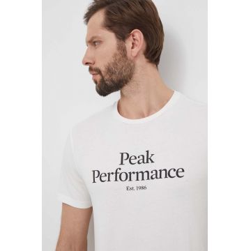 Peak Performance tricou din bumbac barbati, culoarea alb, cu imprimeu