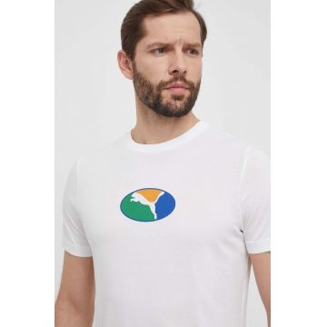 Puma tricou din bumbac bărbați, culoarea alb, cu imprimeu, 680183
