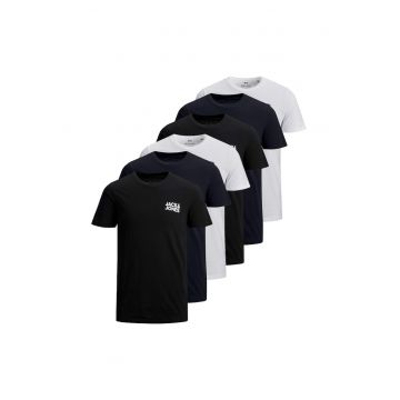 Set de tricouri de bumbac cu logo JJECORP - 6 piese - Alb/Negru/Bleumarin