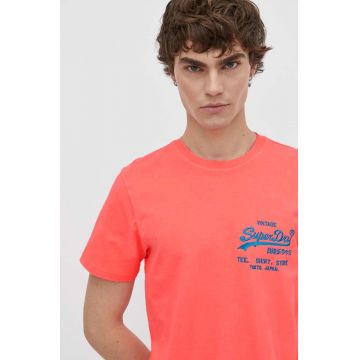Superdry tricou din bumbac barbati, culoarea roz, cu imprimeu