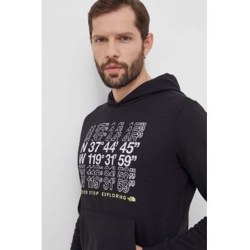 The North Face hanorac de bumbac barbati, culoarea negru, cu glugă, cu imprimeu, NF0A87EAJK31