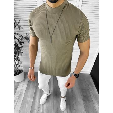 Tricou barbati slim fit kaki 12466 15-2