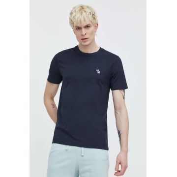 Abercrombie & Fitch tricou din bumbac barbati, culoarea albastru marin, neted