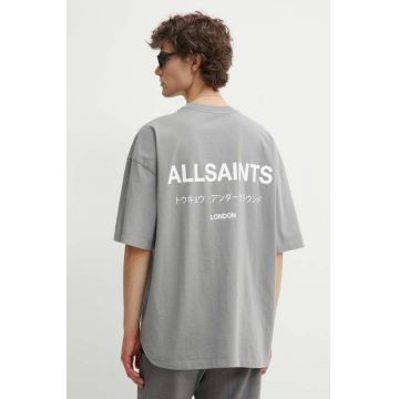 AllSaints tricou din bumbac UNDERGROUND SS CREW barbati, culoarea gri, cu imprimeu