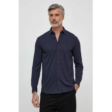 Armani Exchange camasa din bumbac barbati, culoarea albastru marin, cu guler clasic, regular