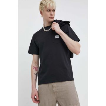 Herschel tricou din bumbac barbati, culoarea negru, neted