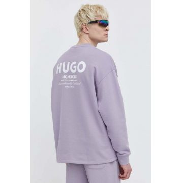 HUGO Blue hanorac de bumbac bărbați, culoarea violet, cu imprimeu 50510732