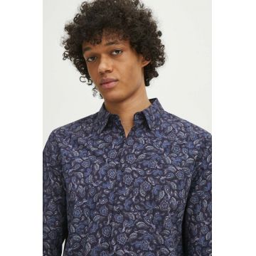 Medicine cămașă bărbați, culoarea bleumarin, cu guler clasic, slim