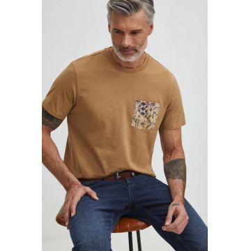 Medicine tricou din bumbac barbati, culoarea bej, cu imprimeu