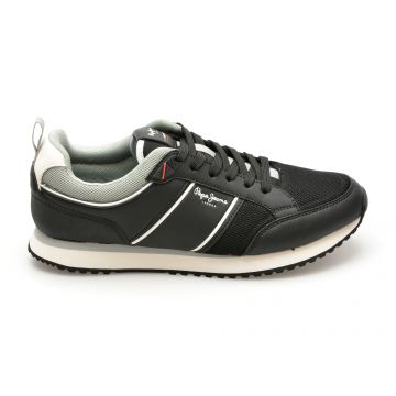 Pantofi sport PEPE JEANS negri, DUBLIN BRAND, din piele ecologica
